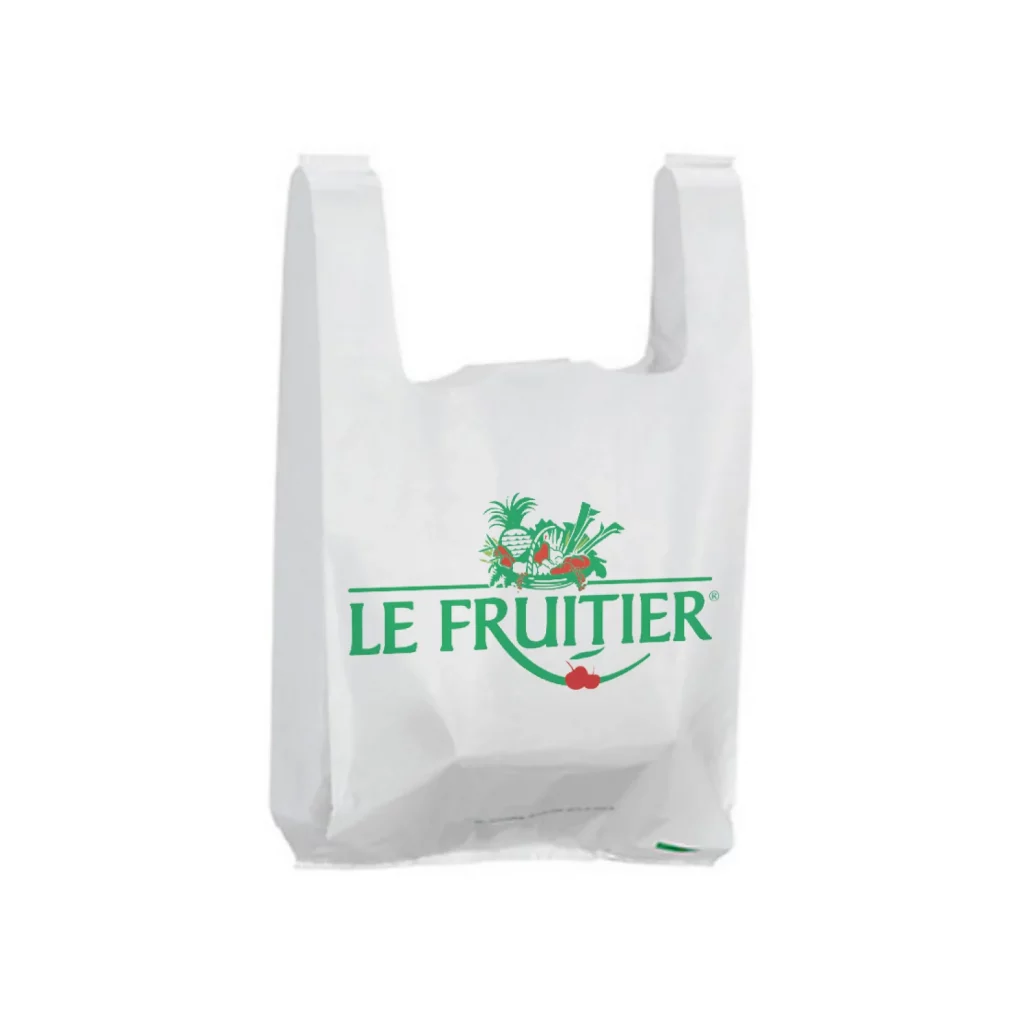 sac bretelles PE recyclé blanc réutilisable 50 microns vert